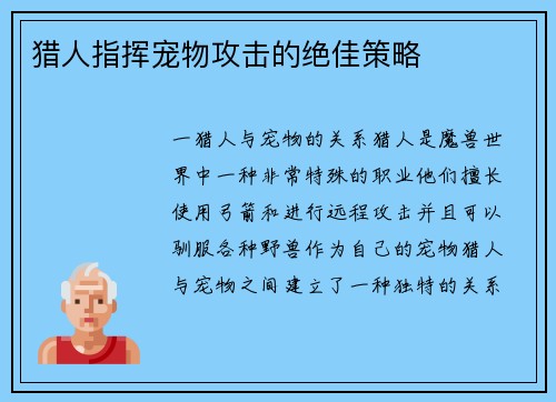 猎人指挥宠物攻击的绝佳策略